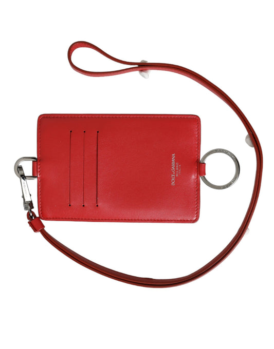 Cartera porta tarjetas con logotipo y cordón de piel de becerro roja