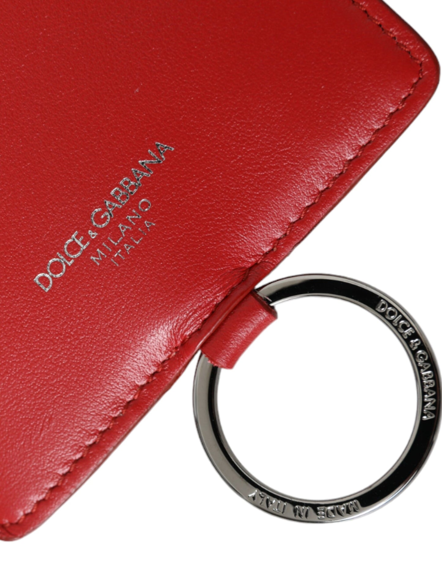 Cartera porta tarjetas con logotipo y cordón de piel de becerro roja