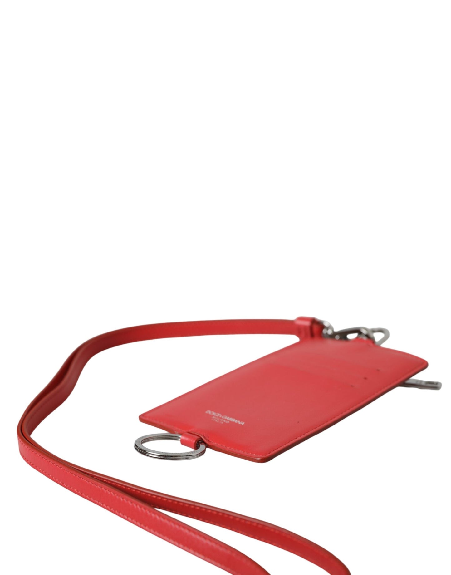 Cartera porta tarjetas con logotipo y cordón de piel de becerro roja