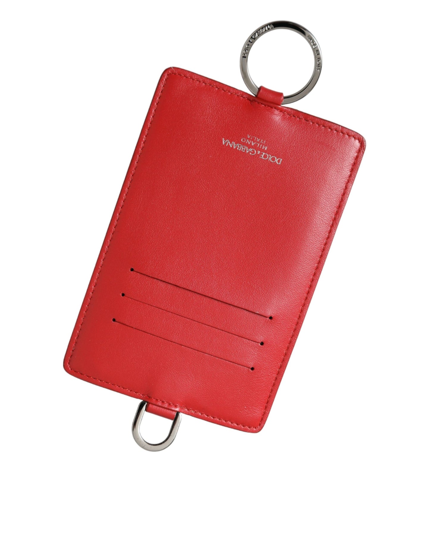 Cartera porta tarjetas con logotipo y cordón de piel de becerro roja