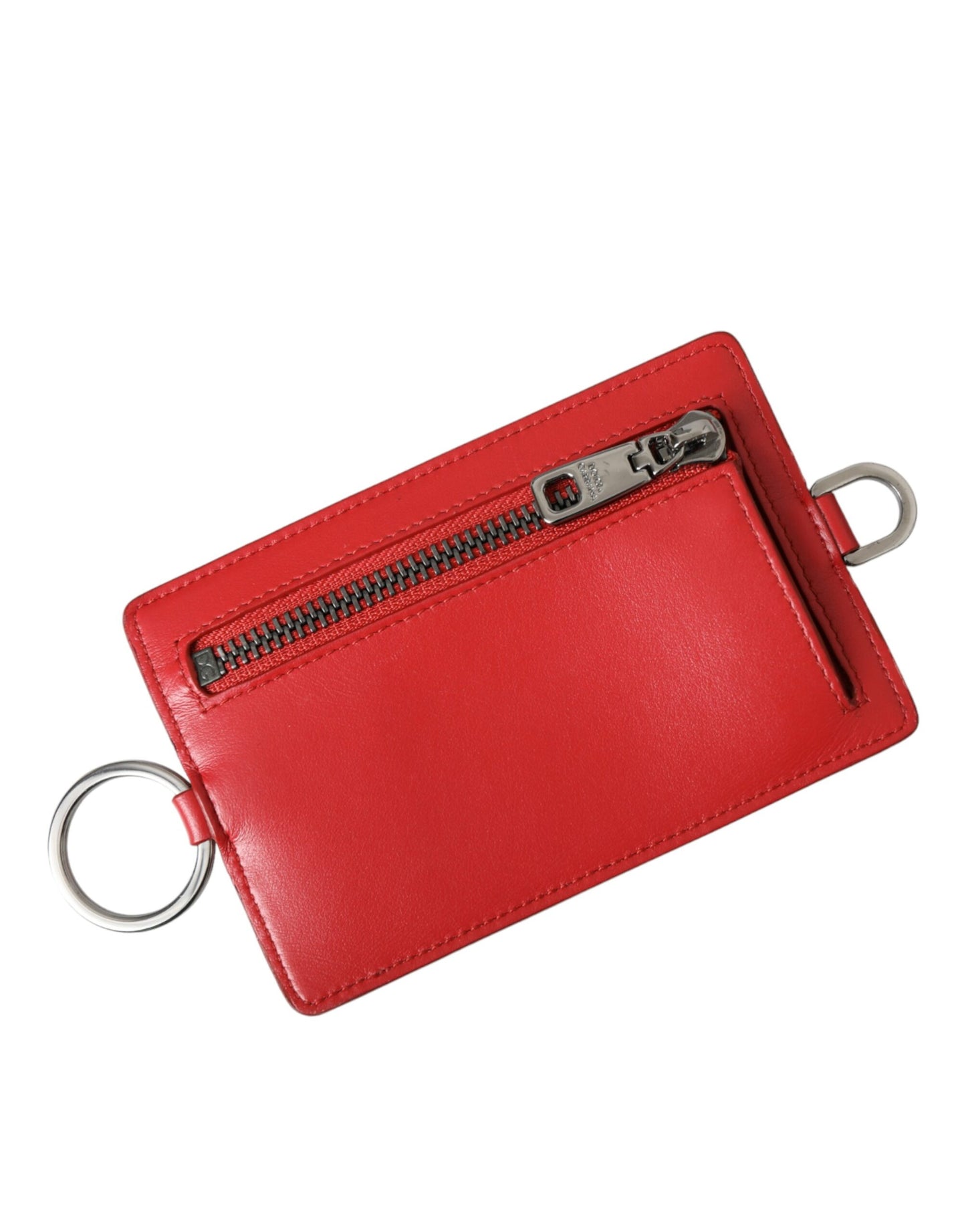 Cartera porta tarjetas con logotipo y cordón de piel de becerro roja