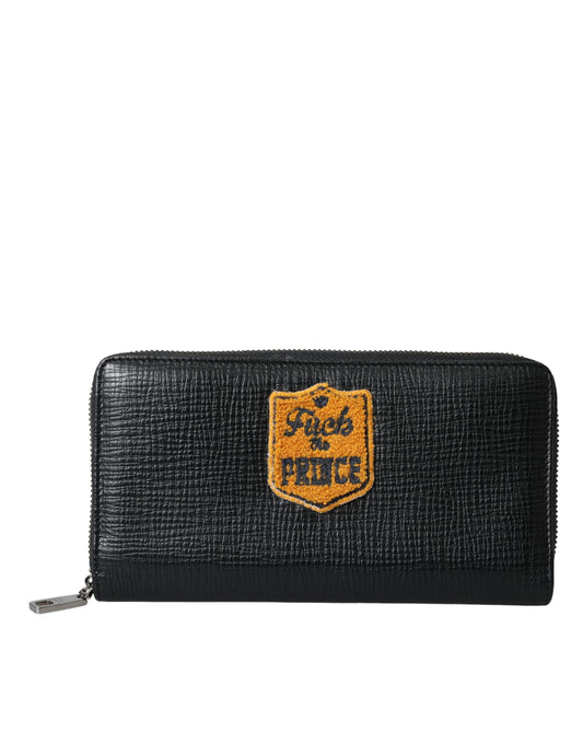 Cartera continental de cuero negro con cremallera y parche del logotipo