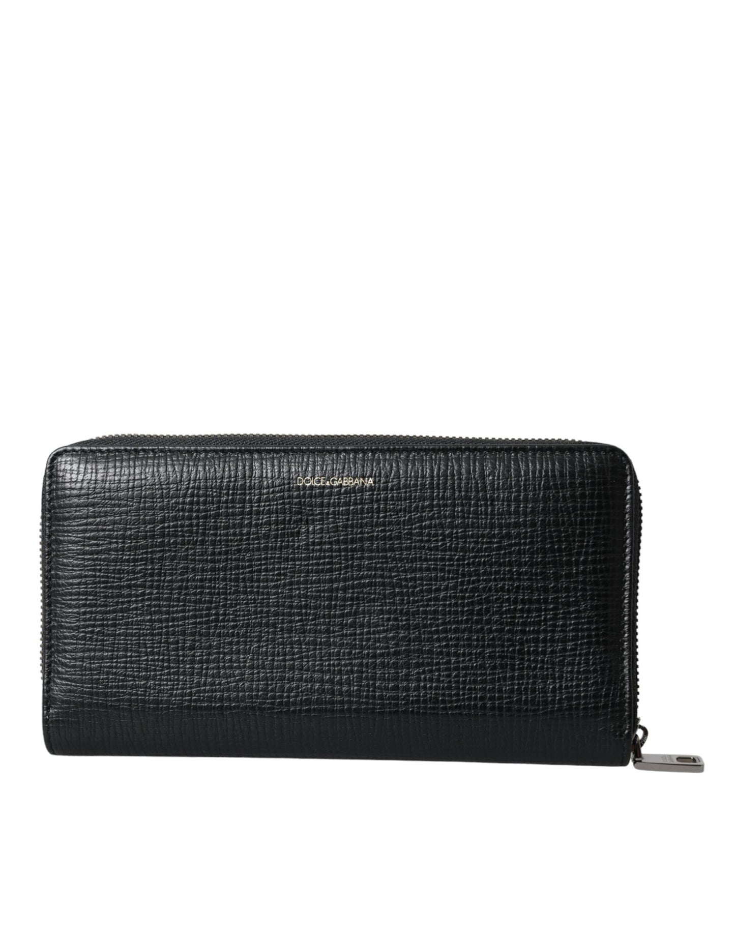 Cartera continental de cuero negro con cremallera y parche del logotipo