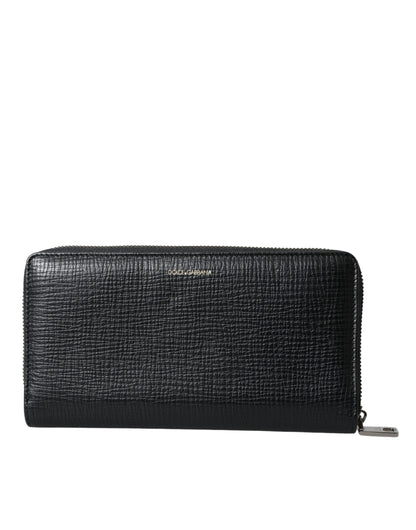Cartera continental de cuero negro con cremallera y parche del logotipo