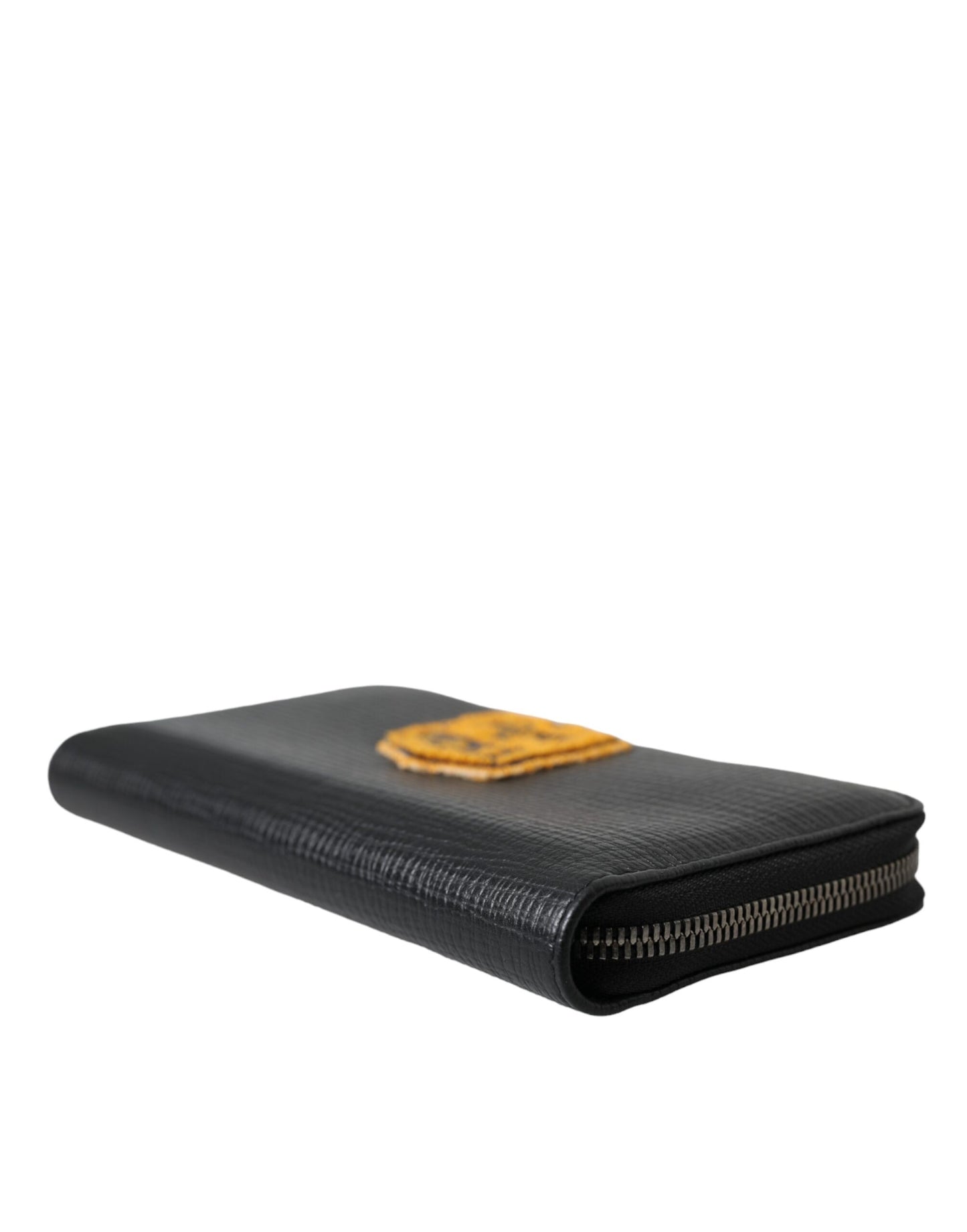 Cartera continental de cuero negro con cremallera y parche del logotipo