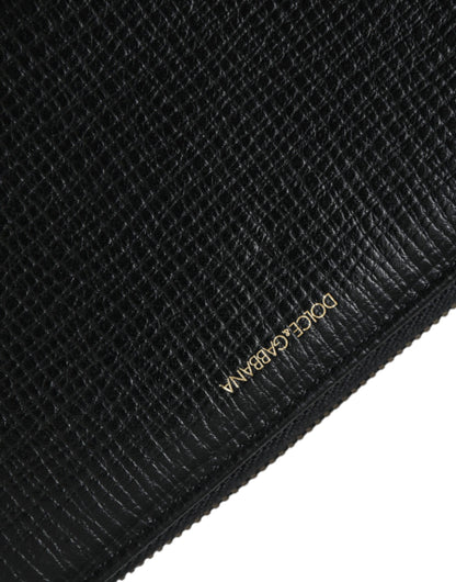 Cartera continental de cuero negro con cremallera y parche del logotipo