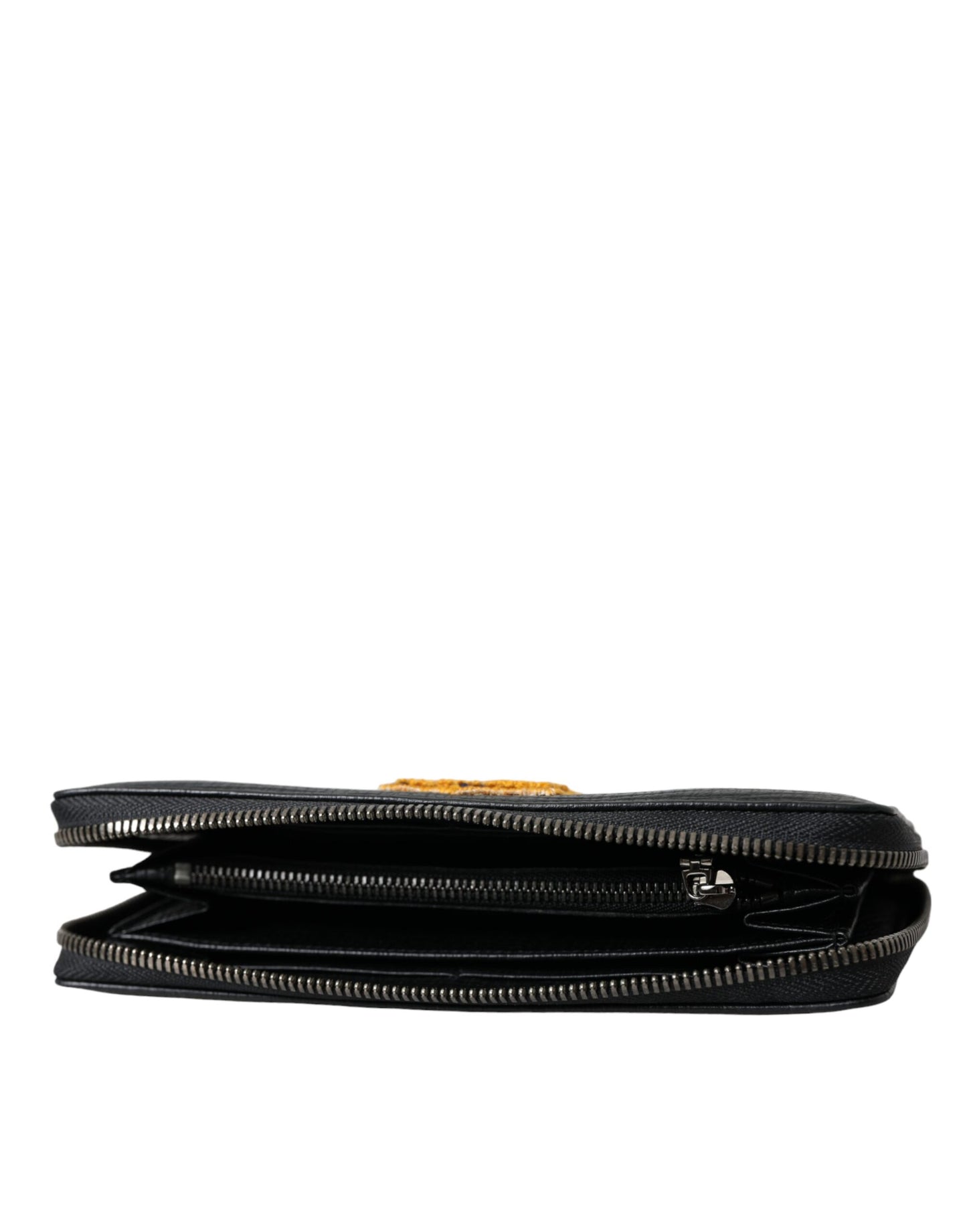 Cartera continental de cuero negro con cremallera y parche del logotipo