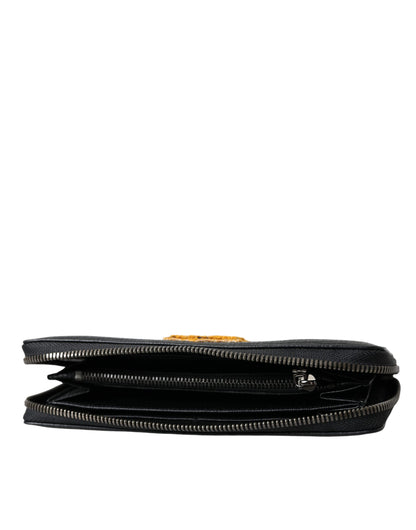 Cartera continental de cuero negro con cremallera y parche del logotipo