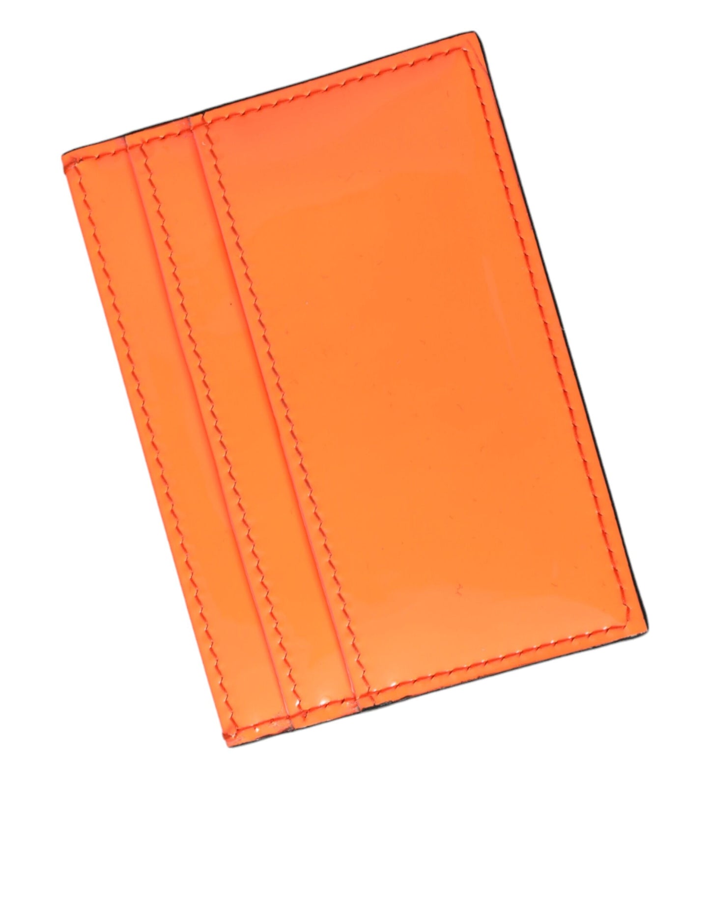 Cartera para tarjetas con placa del logotipo en cuero negro y naranja