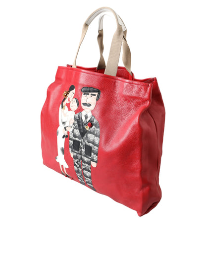 Bolsa de compras de cuero rojo con parche #DGFamily