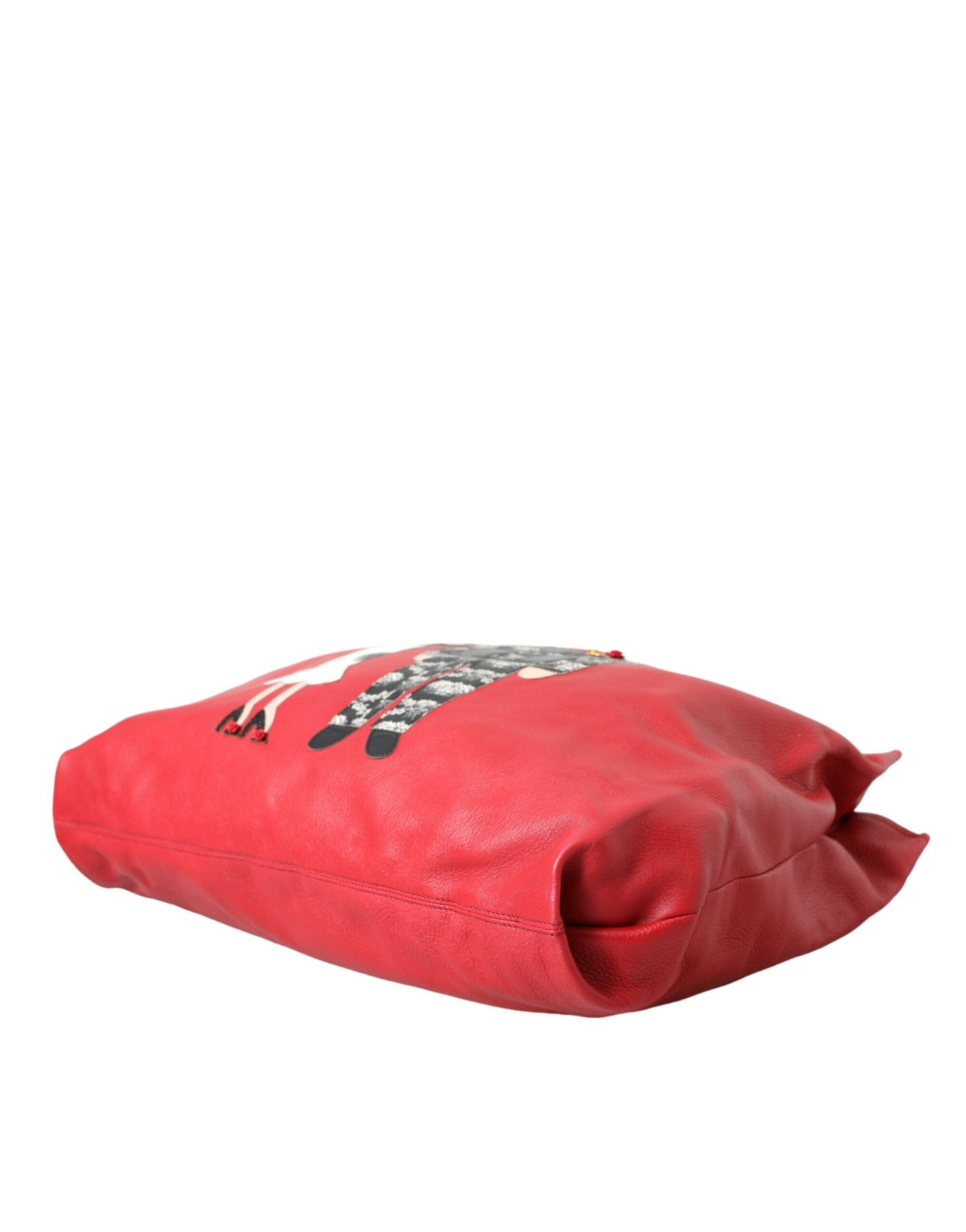 Bolsa de compras de cuero rojo con parche #DGFamily