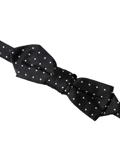 Pajarita Papillon de seda negra con lunares y cuello ajustable para hombre