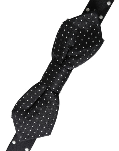 Pajarita Papillon de seda negra con lunares y cuello ajustable para hombre