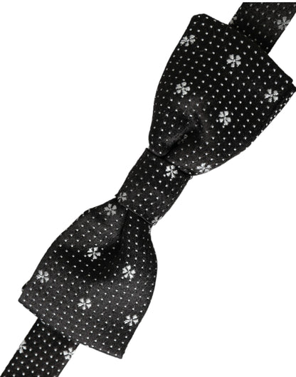 Pajarita Papillon de seda negra con cuello ajustable y diseño floral para hombre