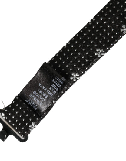Pajarita Papillon de seda negra con cuello ajustable y diseño floral para hombre