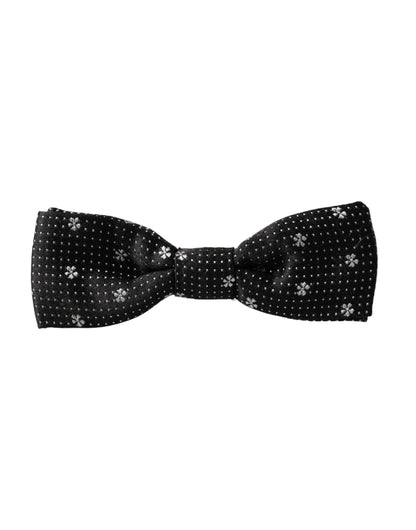 Pajarita Papillon de seda negra con cuello ajustable y diseño floral para hombre