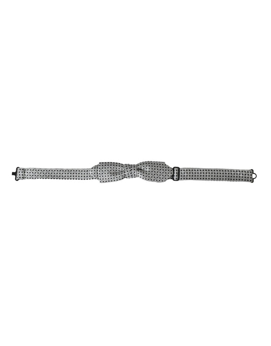 Pajarita Papillon de seda gris con lunares y cuello ajustable para hombre