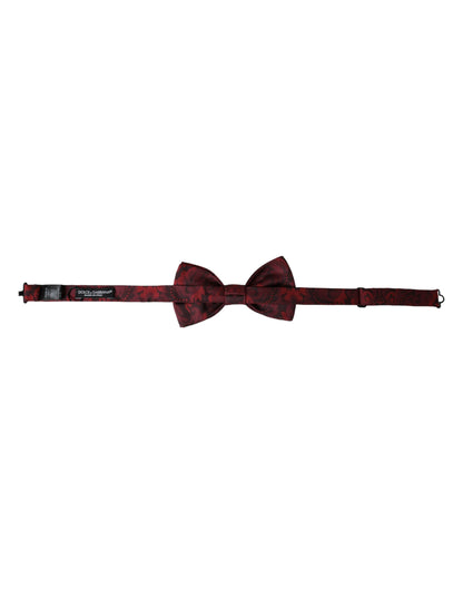 Pajarita de seda roja con estampado floral ajustable para hombre