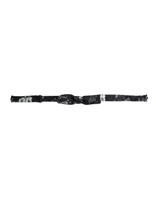 Pajarita de seda floral negra ajustable para hombre