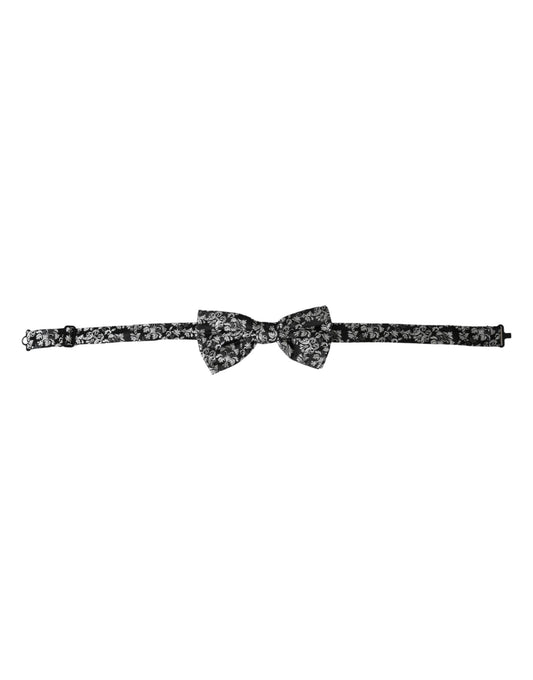 Pajarita de seda floral negra ajustable para hombre