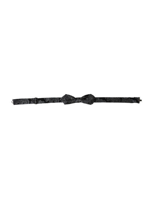 Pajarita de seda negra jacquard ajustable para hombre