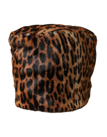 Sombrero de pescador de piel de leopardo marrón para mujer