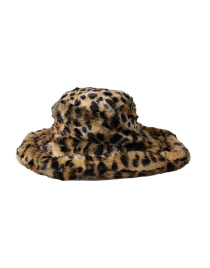 Sombrero de pescador de piel de leopardo marrón para mujer