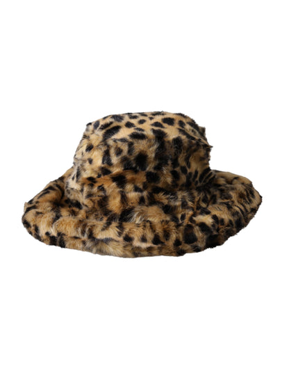 Sombrero de pescador de piel de leopardo marrón para mujer