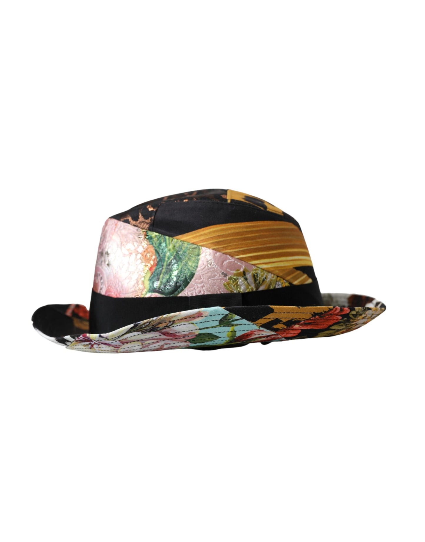 Sombrero Fedora de ala ancha con parches multicolores para mujer