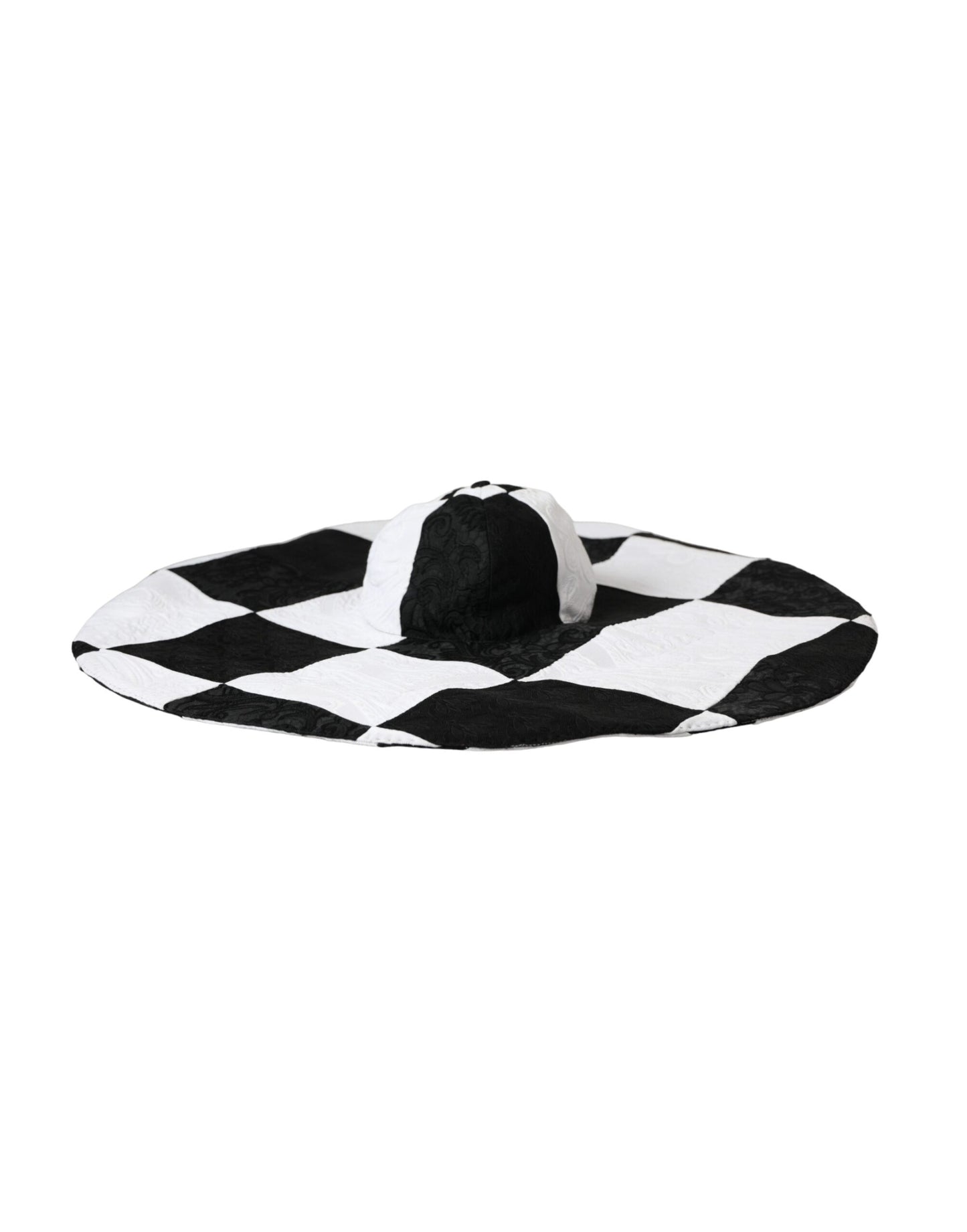 Sombrero flexible de ala ancha a cuadros blancos y negros