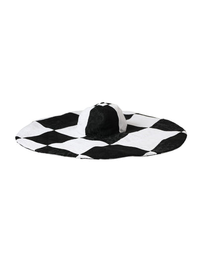 Sombrero flexible de ala ancha a cuadros blancos y negros