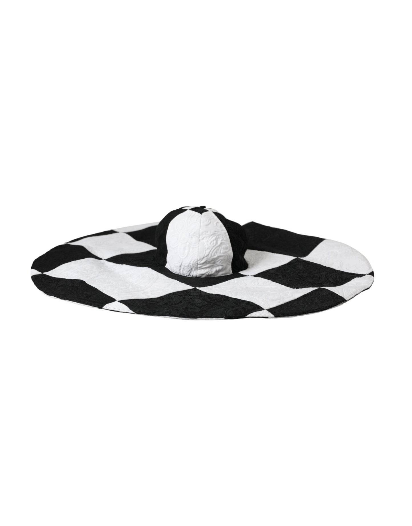 Sombrero flexible de ala ancha a cuadros blancos y negros