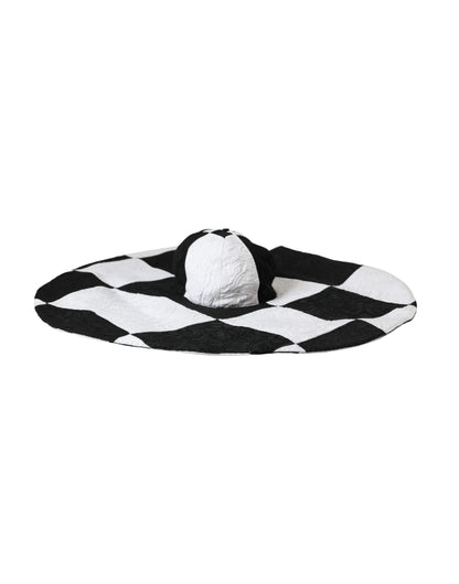 Sombrero flexible de ala ancha a cuadros blancos y negros