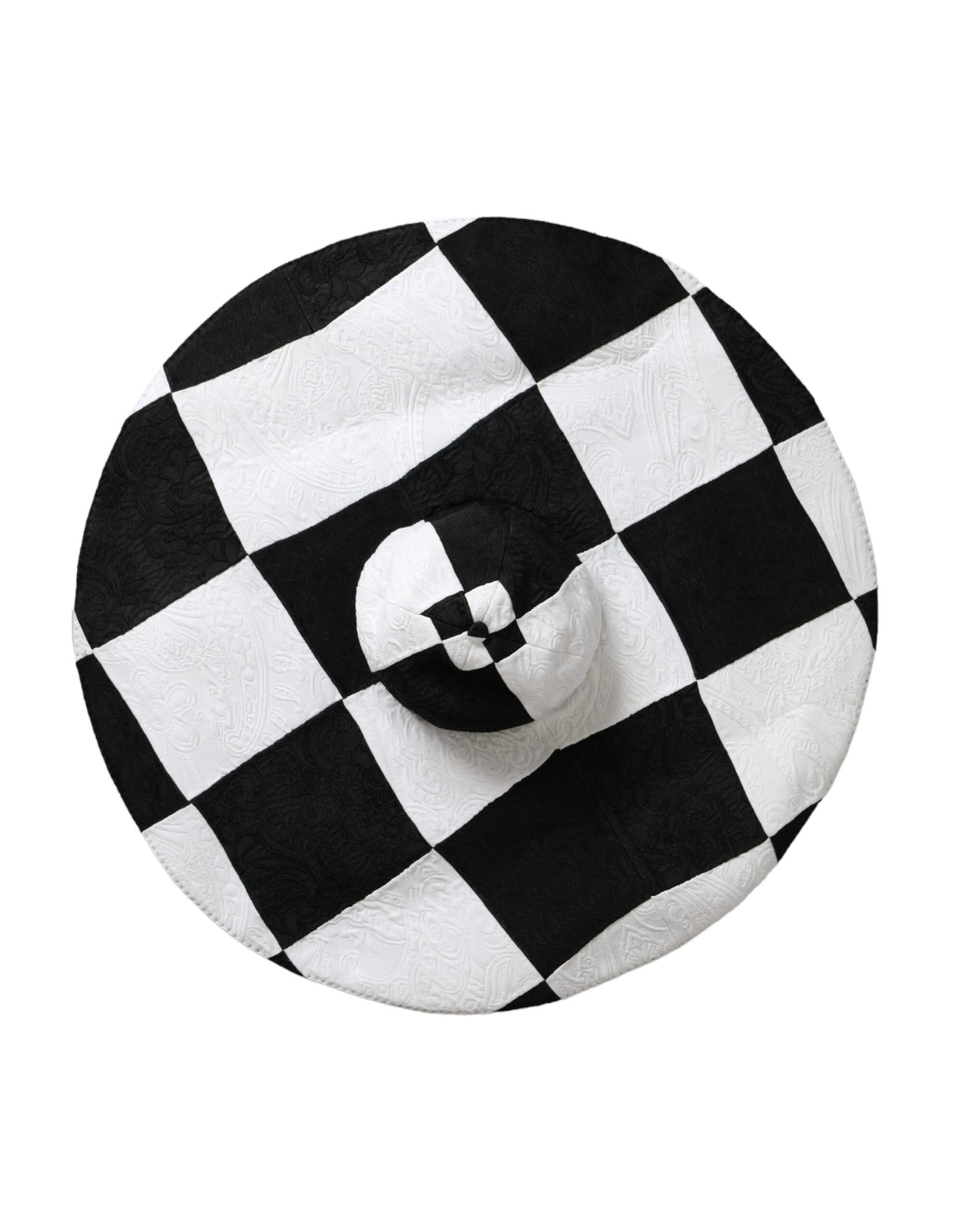 Sombrero flexible de ala ancha a cuadros blancos y negros