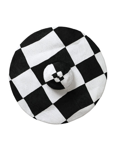 Sombrero flexible de ala ancha a cuadros blancos y negros