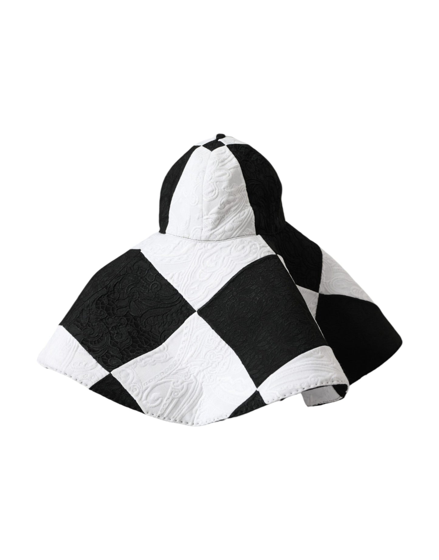 Sombrero flexible de ala ancha a cuadros blancos y negros