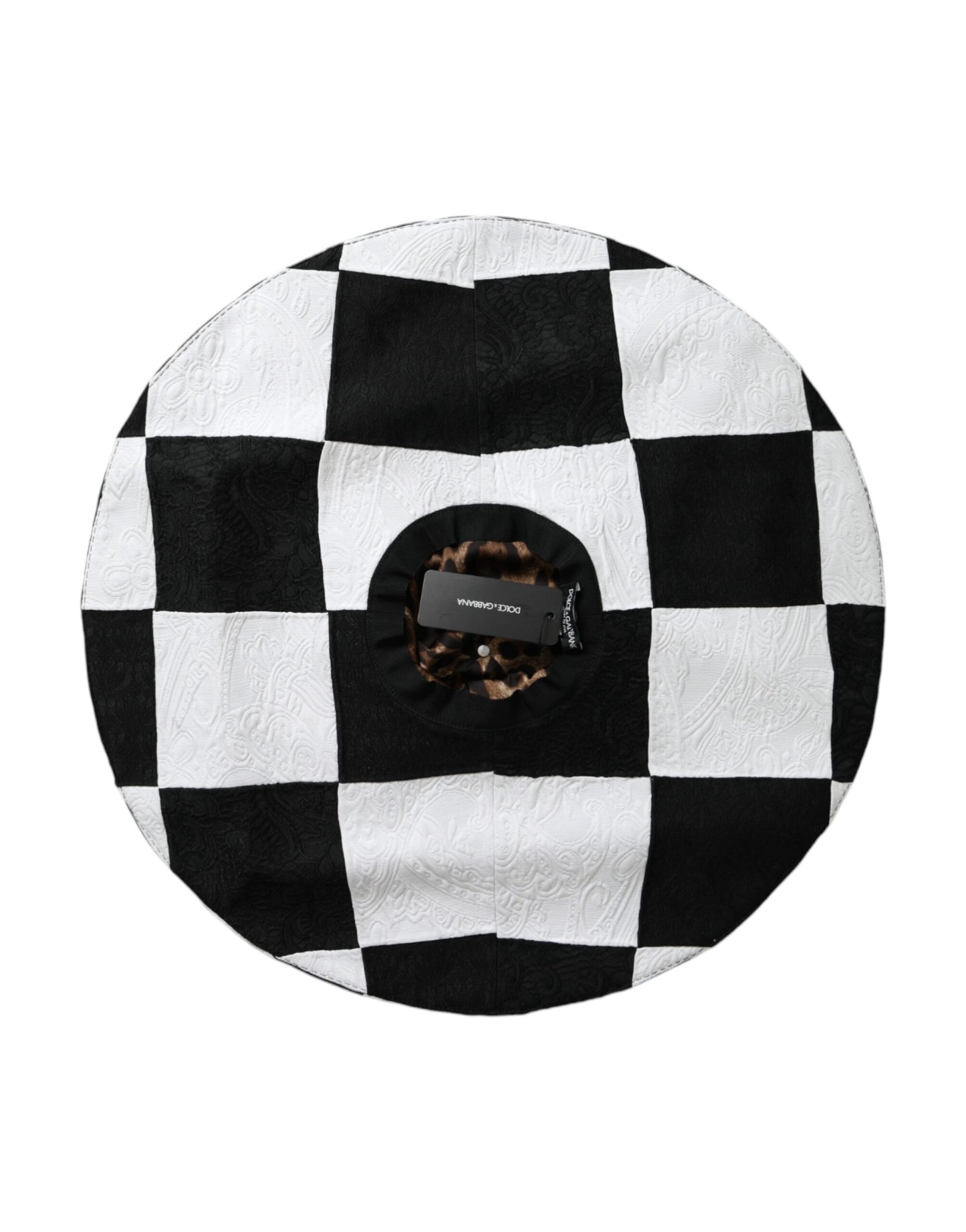 Sombrero flexible de ala ancha a cuadros blancos y negros