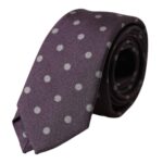 Corbata ajustable para hombre, 100 % seda, color morado y lunares
