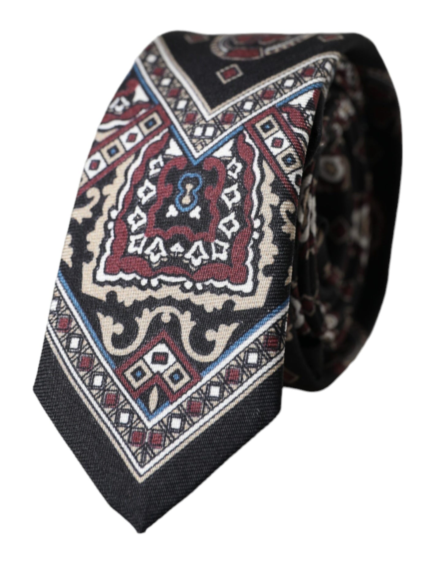 Corbata ajustable para hombre 100 % seda estampada negra