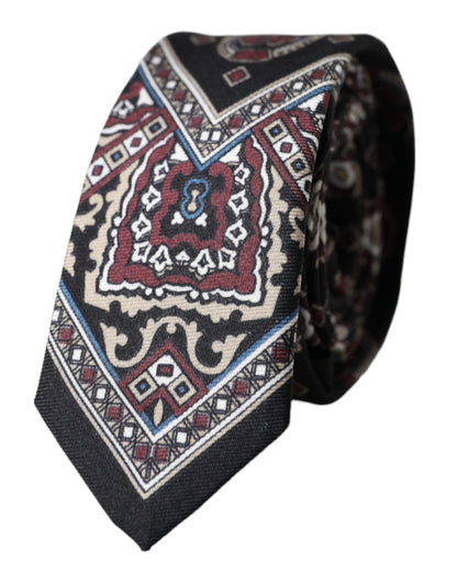 Corbata ajustable para hombre 100 % seda estampada negra