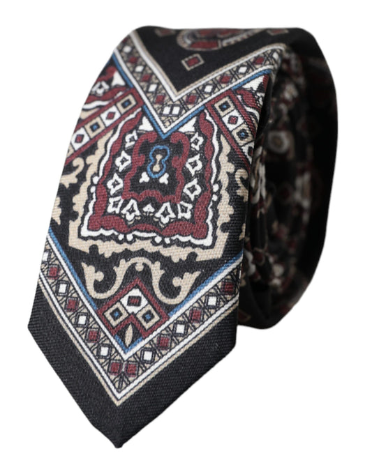 Corbata ajustable para hombre 100 % seda estampada negra