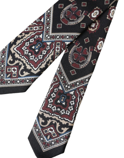 Corbata ajustable para hombre 100 % seda estampada negra