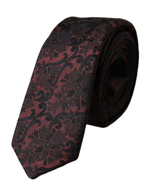 Corbata ajustable de seda con estampado floral de fantasía color granate para hombre