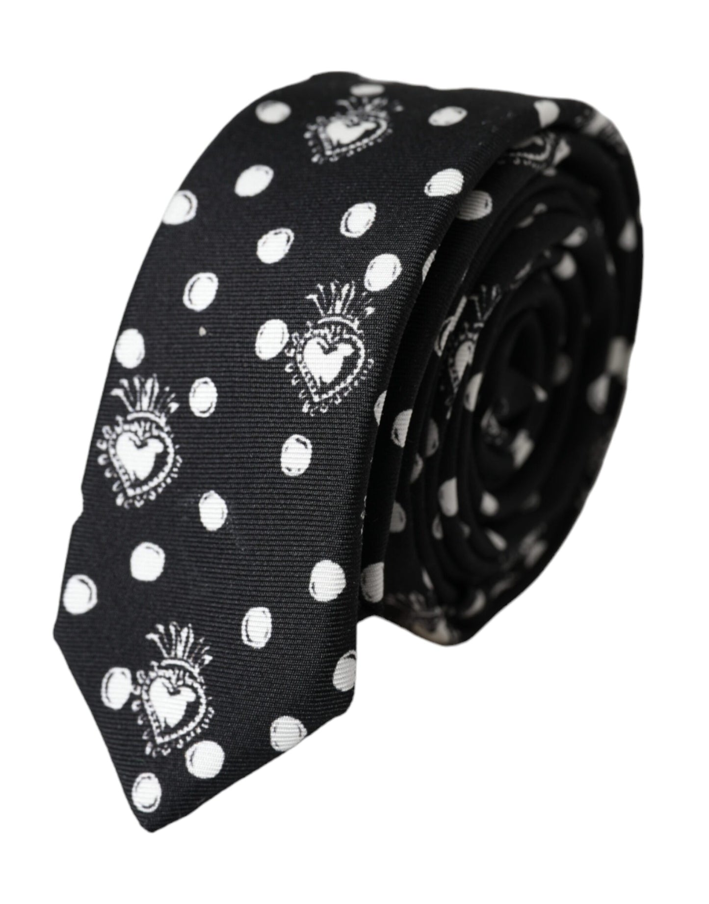 Corbata ajustable de lunares y corazón negro