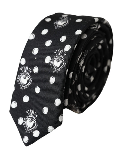 Corbata ajustable de lunares y corazón negro