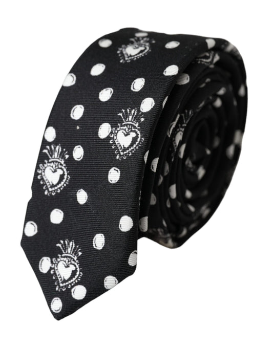 Corbata ajustable de lunares y corazón negro