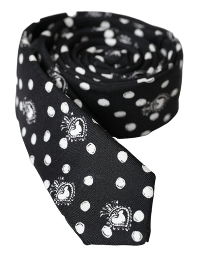 Corbata ajustable de lunares y corazón negro