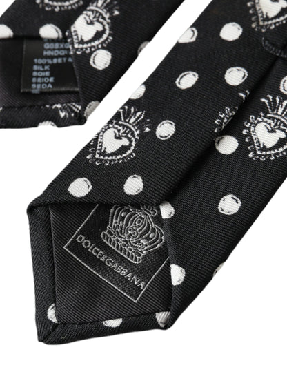 Corbata ajustable de lunares y corazón negro