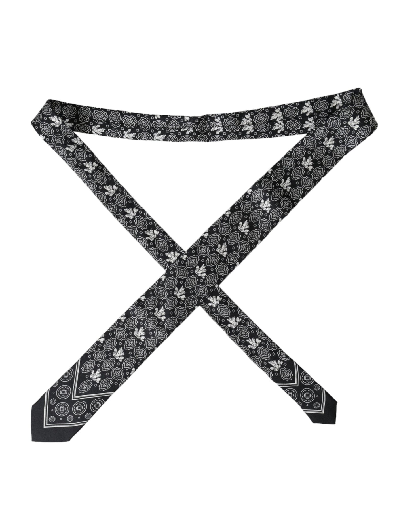 Corbata ajustable 100 % seda con estampado negro