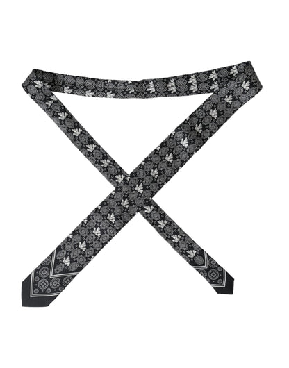 Corbata ajustable 100 % seda con estampado negro